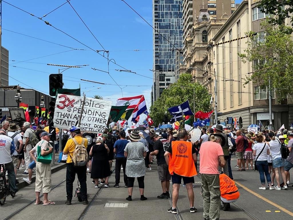 The protests in Melbourne. Picture: NCA NewsWire/Ian Currie,