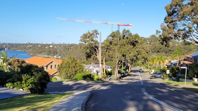 A photo of the crane which has towered over homes on the residential street.