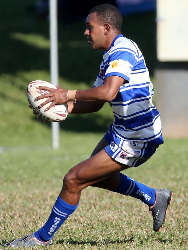 Action from the 2019 Cairns and District Rugby League (CDRL) match between Kangaroos and Brothers at Vico Oval, Mooroobool. Brothers’ Isaiah Wigness. PICTURE: STEWART MCLEAN