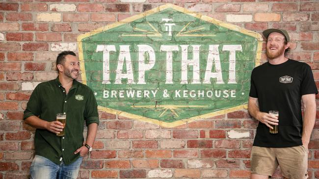 Justin Mistry and Chris Smith have opened ‘Tap That’ a new brewery in Burleigh Heads, Picture: Glenn Campbell