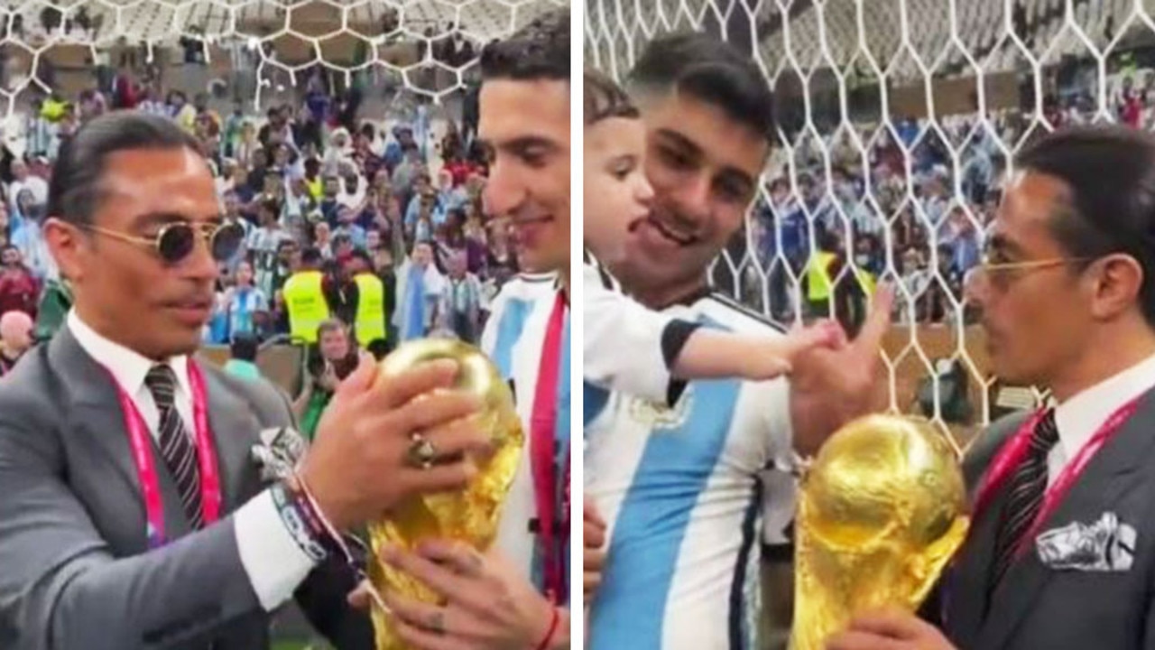 Salt Bae was seen snatching the trophy away from Argentina's World Cup stars. Pic: Instagram