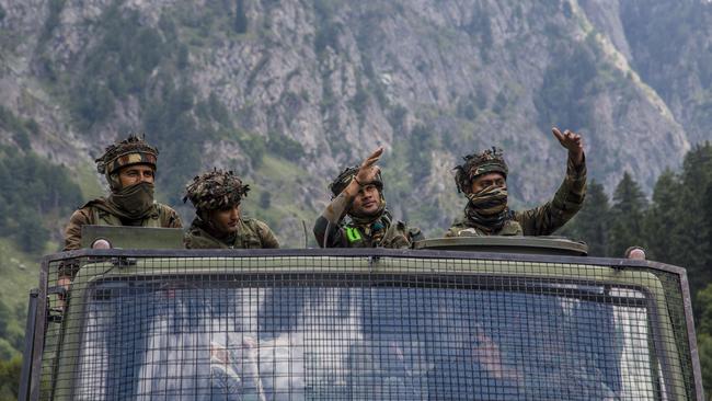 Indian reinforcements approach Leh, on a highway bordering China. Picture: Getty Images