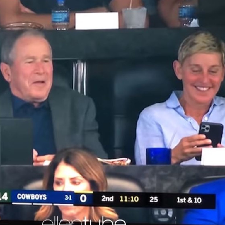 George Bush and Ellen DeGeneres at a Cowboys game.