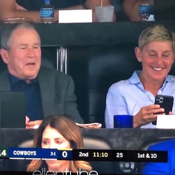 George Bush and Ellen DeGeneres at a Cowboys game.