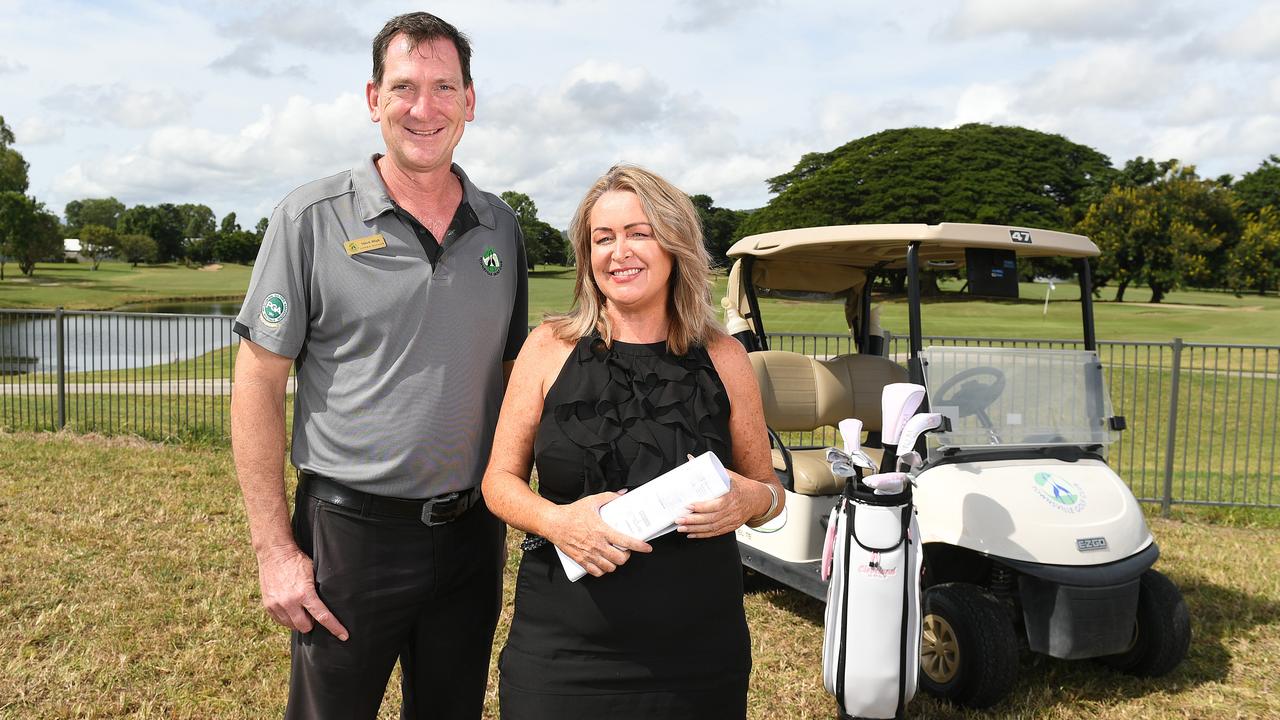 Townsville Golf Club manager Mitch Bligh and Ingenta marketing and administration manager Danielle Eastlake at the final stage of the Fairways Estate. Picture: Shae Beplate.