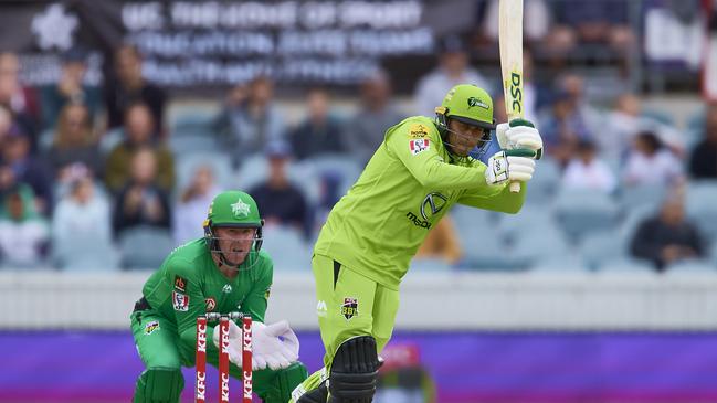 Usman Khawaja of the Thunder bats during the Big Bash League match against the Melbourne Stars.