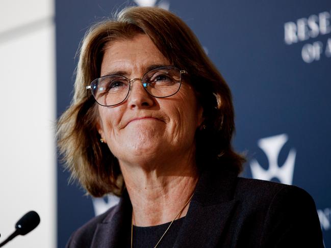 SYDNEY, AUSTRALIA - NewsWire Photos JUNE 18, 2024: Reserve Bank Governor Michele Bullock during a press conference following Tuesdays decision to keep interest rates on hold. Picture: NewsWire / Nikki Short