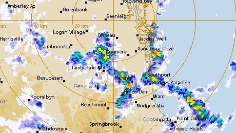 The Bureau of Meteorology 64km Brisbane (Mt Stapylton) Radar at midday on Friday.