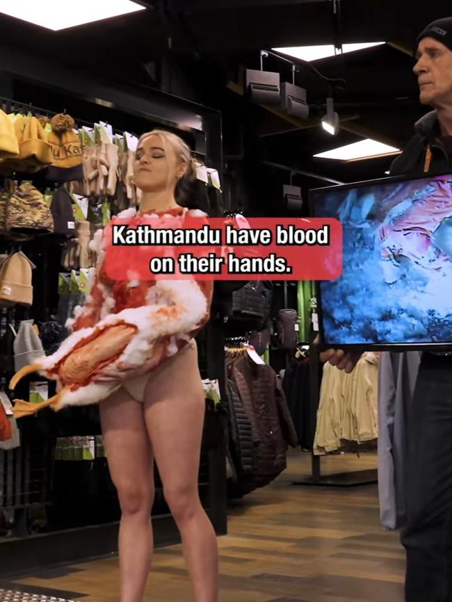 The activist recently protested Kathmandu’s use of feathers in a Melbourne store. Picture: Instagram