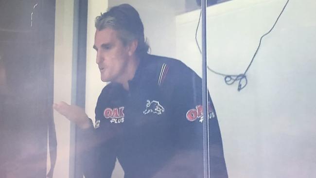 Panthers coach Ivan Cleary blows a kiss to fans after his side beat his former team, the Wests Tigers.