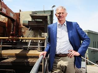 Graeme Wood at the former mill site who is the owner of Spring Bay Mill at Triabunna. Launch of Spring Bay Mill at Triabunna.