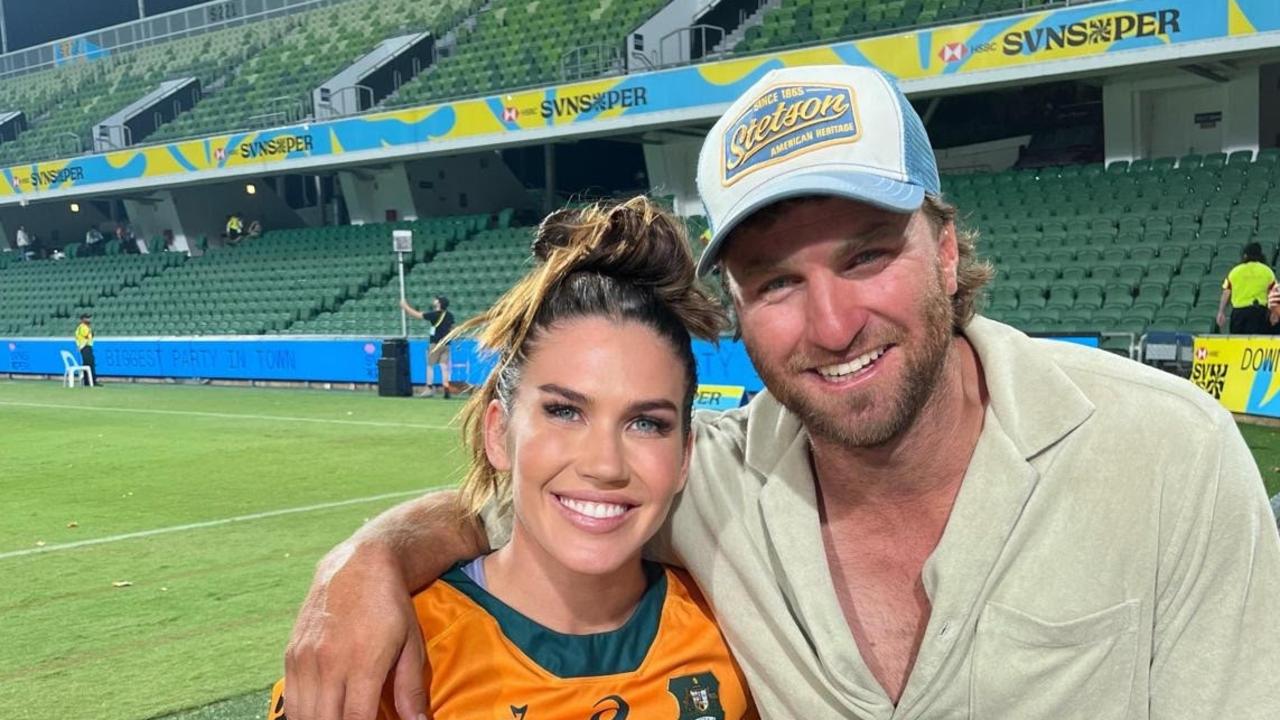 Rugby Sevens star Charlotte Caslick and fiance and former Aussie 7s men's star Lewis Holland. Photo: Charlotte Caslick