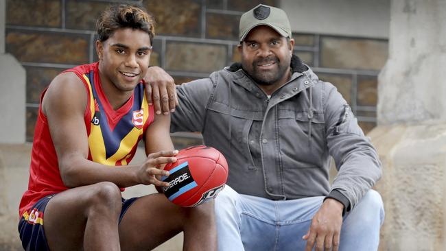 Kysaiah Pickett pictured with his uncle, former AFL star Byron Pickett.