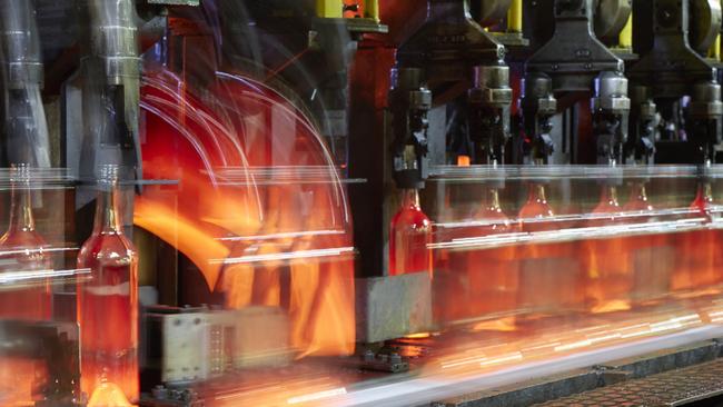 Glass bottle production at Orora manufacturing facility at Gawler.