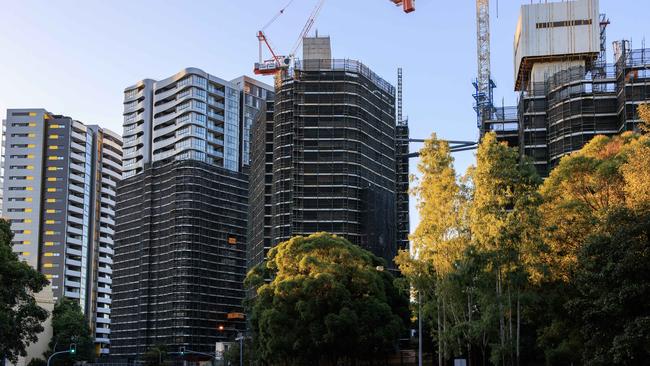 Toplace’s partly built Skyview, in Sydney’s Castle Hill. Picture: Justin Lloyd.