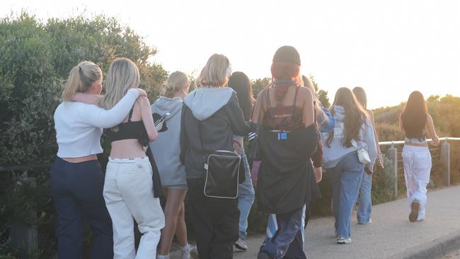 Police were called to Torquay beach on Thursday as large groups of teens gather on the hillside with alcohol in what appears to be party organised on social media. Picture: Shaun Viljoen