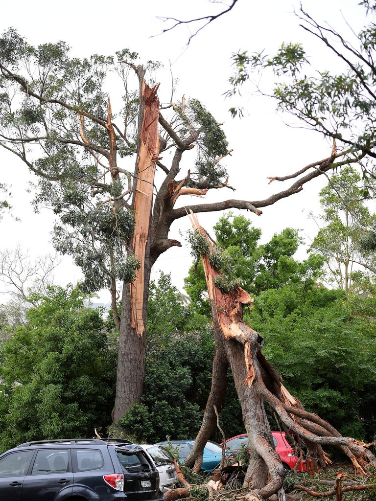 Storm damage is seen at St Johns Anglican Church, in Gordon, north of Sydney, Tuesday, November 26, 2019. A severe fast moving thunderstorm has passed over Sydney resulting in fallen trees and downed power lines in several Sydney suburbs. (AAP Image/Dan Himbrechts)