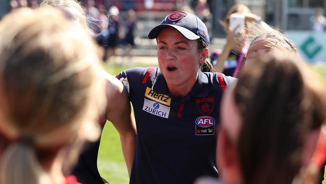 Daisy Pearce sings the song with her Melbourne teammates. Picture: Getty Images