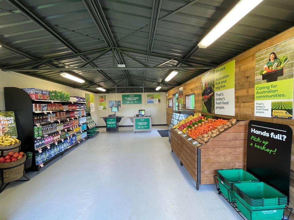 Each mini store has shelves, baskets for fresh produce and fully operation check out systems. Picture: Supplied/Woolworths