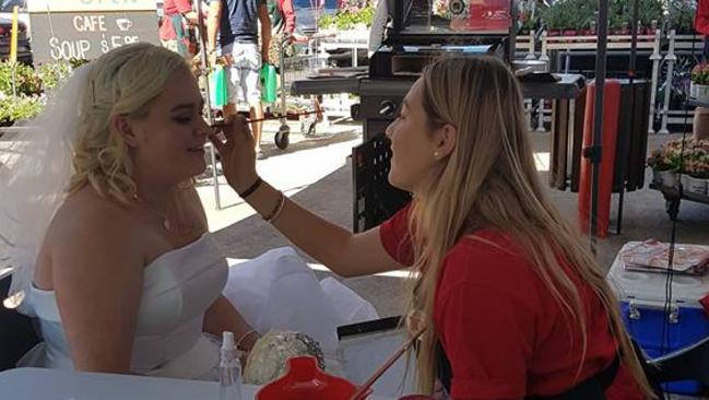 Chantelle Wilson gets her face painted during the trip to Bunnings. Picture: Facebook