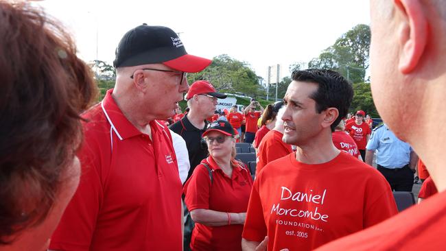 Peter Dutton and David Crisafulli attend the Walk for Daniel, Woombye. Picture: Liam Kidston