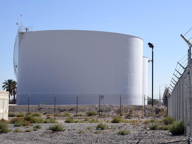 Jet fuel tanks just east of the Las Vegas Village, site of the Route 91 Harvest country music festival, that were targeted by gunman Stephen Paddock. Picture: AFP