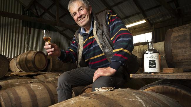 Belgrove Distillery owner Peter Bignall with a bottle of The Remnant Whisky Company, The Scoundrel at Kempton. Picture Chris Kidd