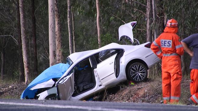 One man was killed and five people were injured — one seriously — when two vehicles collided head-on north of Grafton on Saturday. Picture: Frank Redward