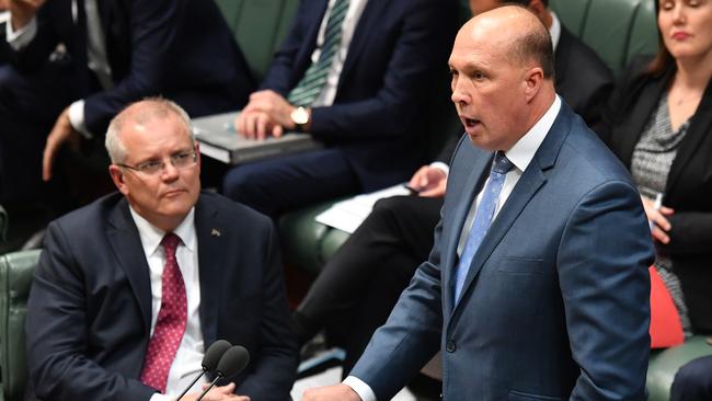 Prime Minister Scott Morrison and Minister for Home Affairs Peter Dutton. Picture: AAP