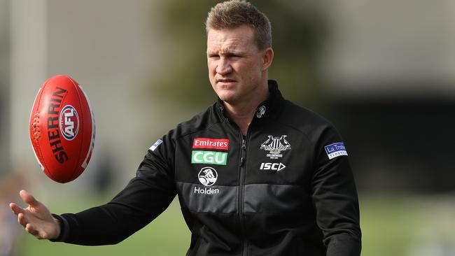 Nathan Buckley looks on during Collingwood training during the week. Picture: Getty Images