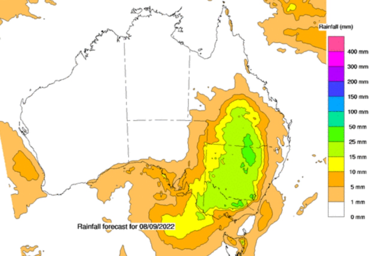 Thursday's forecast is looking to be the wettest, with rain throughout Victoria and NSW. Picture: BOM