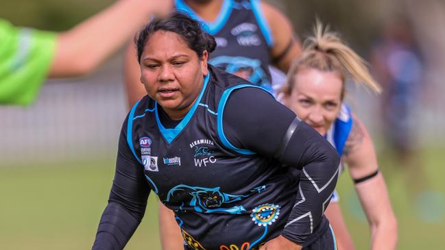 Kahlisha Rioli has captained Alkamilya to a perfect start in the 2023 CAFL season. Picture: Charlie Lowson / AFLNT Media