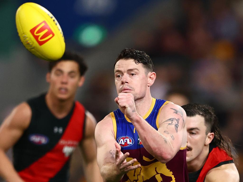 Lachie Neale put in another huge shift against the Bombers. Picture: Chris Hyde/AFL Photos/via Getty Images