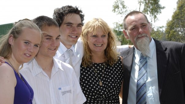 CFA lieutenant Kellan Fiske with his family — sister Bronte, brother Dalton, mum Elizabeth and father Glen — before Black Saturday. Picture: Supplied