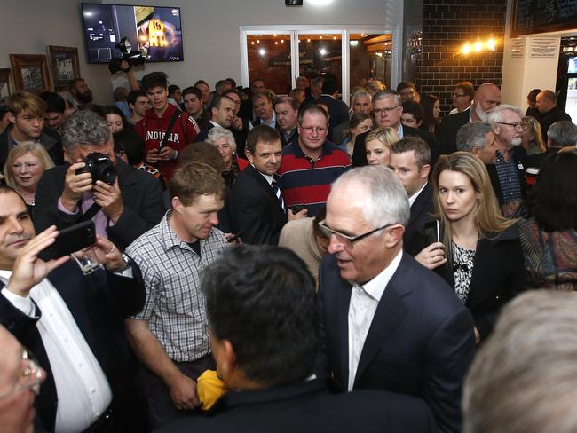 Prime Minister Malcolm Turnbull meeting locals at the Mount Gambier Jens Hotel last night,. Picture: Simon Cross