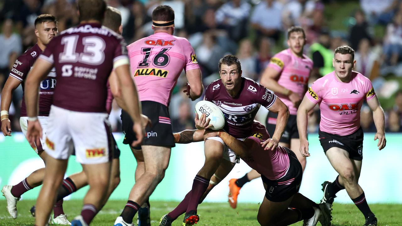 Manly five-eighth Kieran Foran says the ‘epic’ pace of the NRL has him “constantly blowing’. Picture: Cameron Spencer/Getty Images