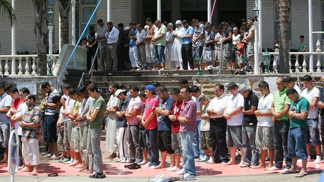 Crowds at Lakemba Mosque in Sydney.