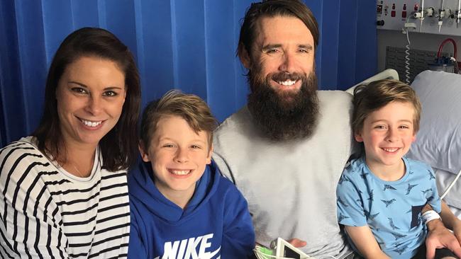 Heart patient Allan Bate with his wife Rhiannon and their sons Eli and Taj at Prince of Wales Hospital.