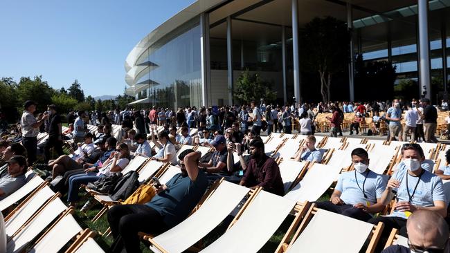 Apple’s Worldwide Developers Conference is being held both as a live and virtual conference and comprises more than 175 sessions. Here attendees listen to the keynote presentation at Apple Park. Picture AFP