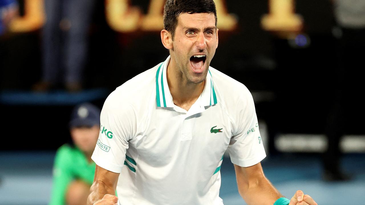 Serbia's Novak Djokovic celebrates after winning against Russia's Daniil Medvedev during the 2021 Australian Open. Picutre: David Gray/AFP