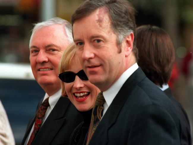 Rock star lawyer: Andrew Fraser (far right) with businessman Alan Bond (left) and his wife Diana . Fraser represented Bond when he was facing charges of fraudulently obtaining the 19th century Manet painting 'La Promenade'.