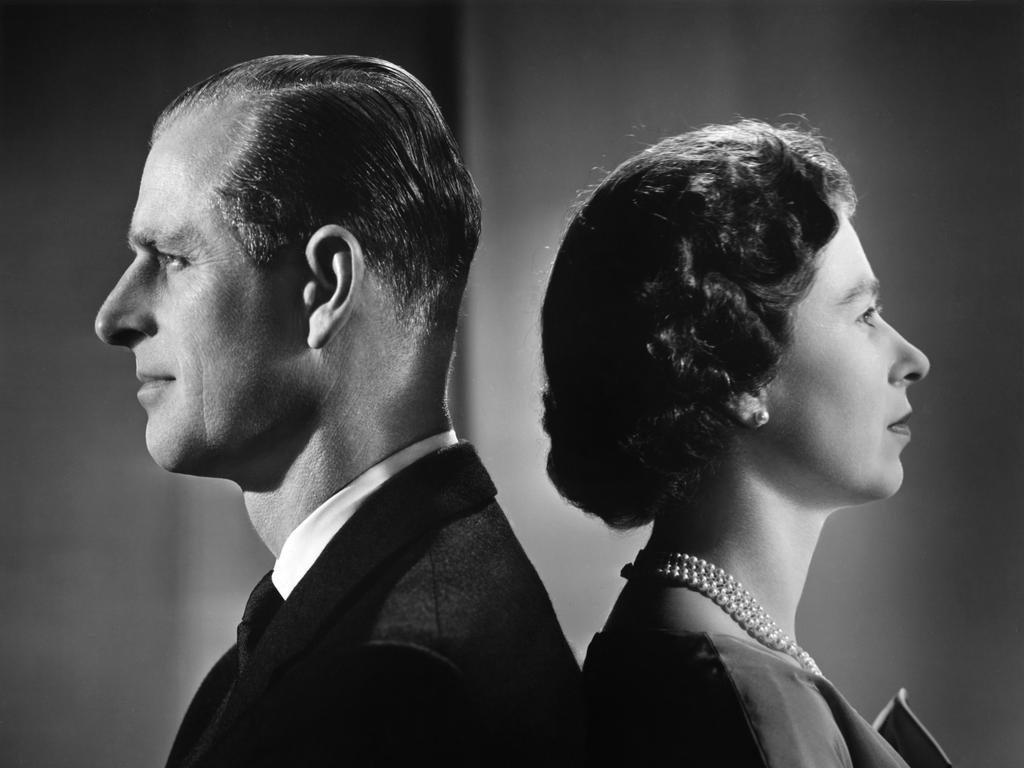 Prince Philip and the Queen at Buckingham Palace in December 1958. Picture: Donald McKague/Michael Ochs Archives/Getty Images