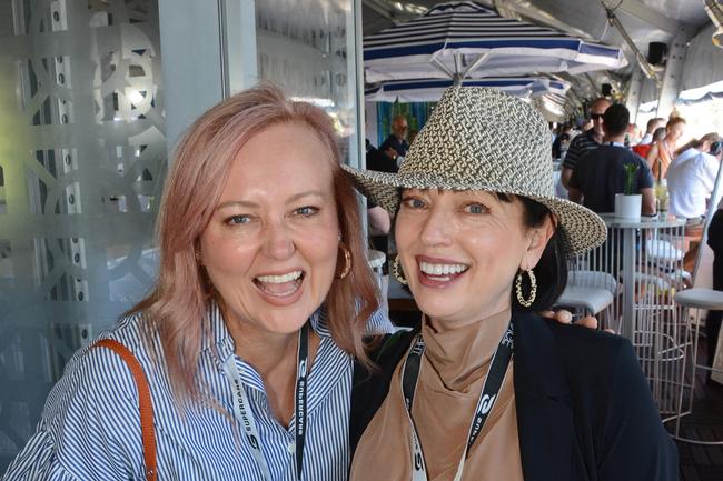 Tracey Vieira and Tracey Robertson in The Lounge at GC500 corporate suites, Main Beach. Pic: Regina King