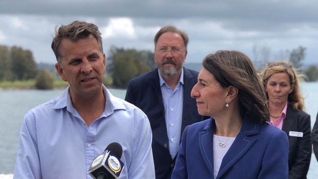 Dr Michael Holland (centre) with Bega MP Andrew Constance and NSW Premier Gladys Berejiklian. Picture: Facebook