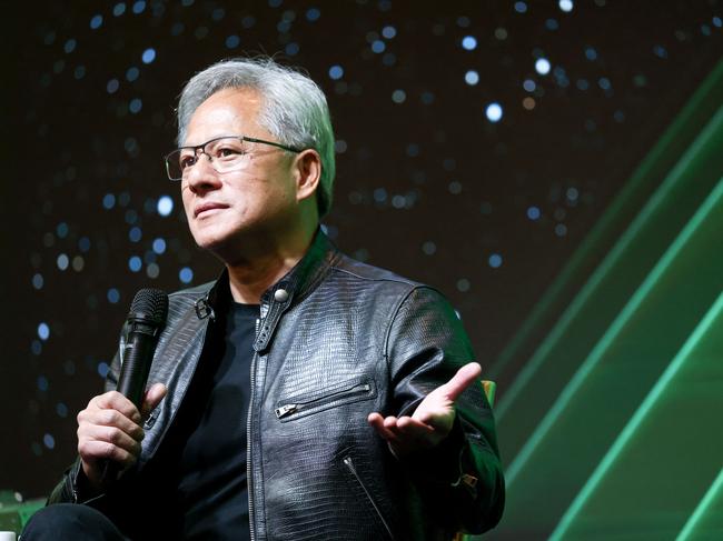 (FILES) Nvidia CEO Jensen Huang speaks during Computex 2024 in Taipei on June 4, 2024. The torrid rally in Nvidia and other artificial intelligence-linked equities took a pause June 20, 2024, leaving the tech-centered Nasdaq lower following seven straight records. Both the Nasdaq and the S&P 500 retreated from records, while the Dow pushed higher following an up session on European bourses. (Photo by I-Hwa CHENG / AFP)