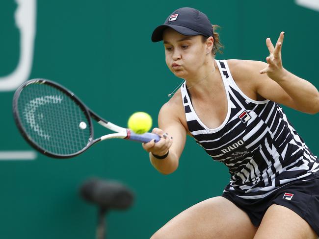 BIRMINGHAM, ENGLAND - JUNE 23: Ashleigh Barty of Australia plays a forehand shot during her final round match against Julia Goerges of Germany during day seven of the Nature Valley Classic at Edgbaston Priory Club on June 23, 2019 in Birmingham, United Kingdom. (Photo by Morgan Harlow/Getty Images)