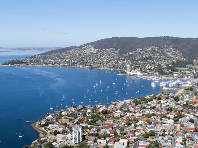 Generic aerial view of Hobart taken from Above and Beyond seaplane. Picture: PATRICK GEE