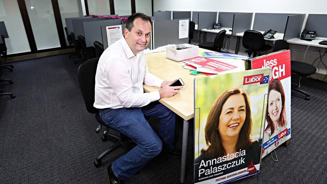 Former state secretary Evan Moorhead at ALP headquarters during an election campaign. Picture: Annette Dew