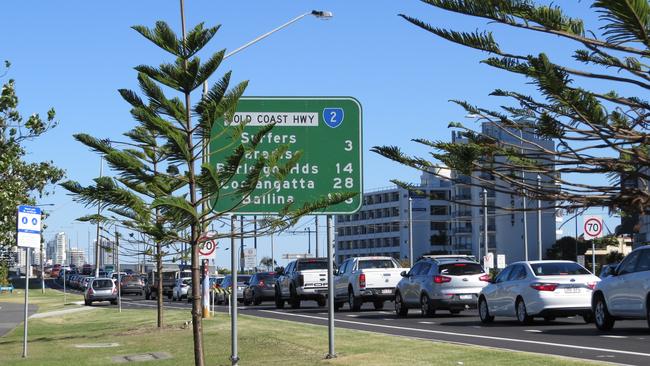 Traffic almost at a standstill on the Gold Coast Hwy at Southport. Photo: Kristy Muir