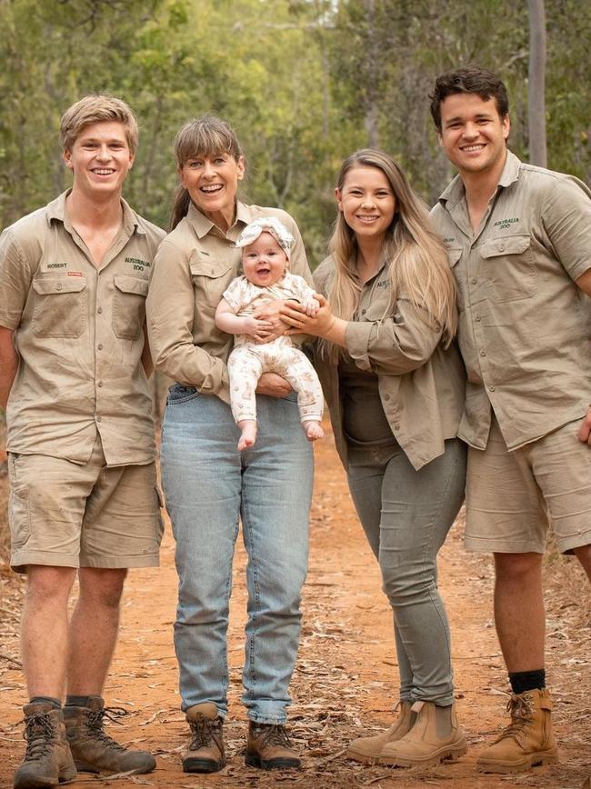 Robert and Terri Irwin, holding Grace Irwin-Powell, the two-year-old daughter of Bindi Irwin and Chandler Powell. Picture: Instagram